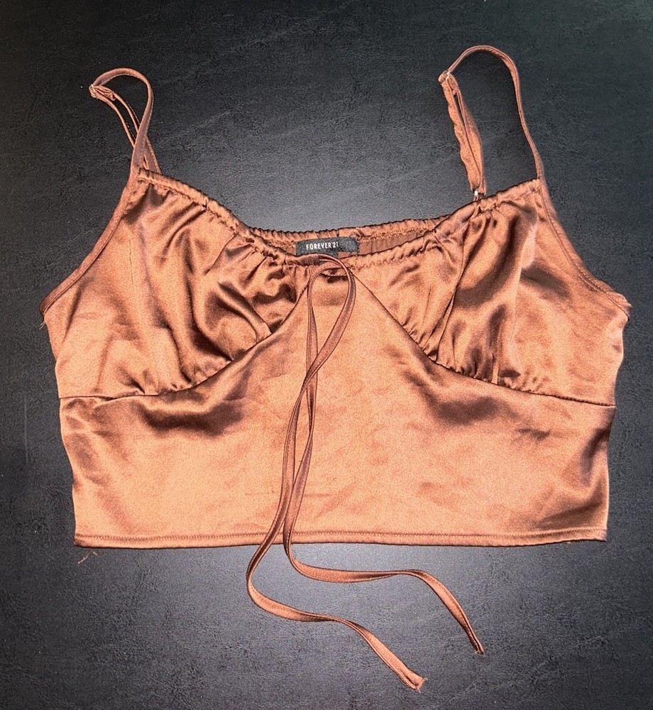 Forever 21 Womens Size Large Brown Silky Satin Tank Crop Top