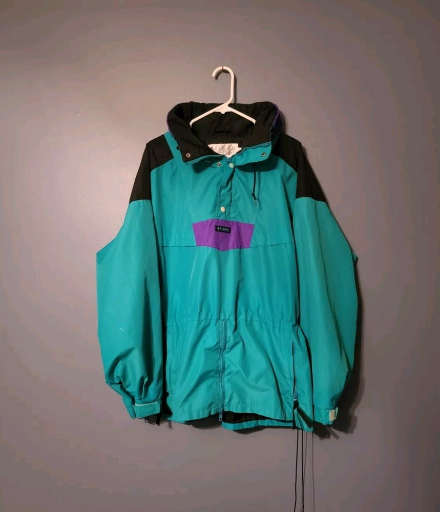 Vintage 1990's Columbia Sportswear Unisex Teal/Purple Anorak Parka Size XL
