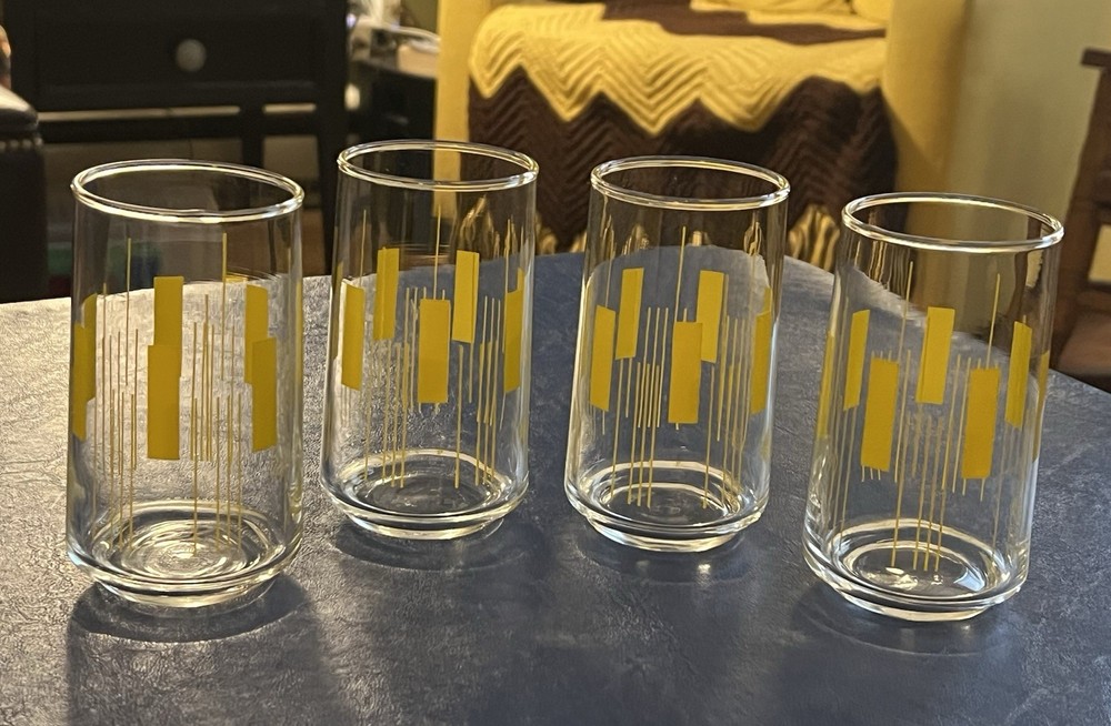 Mid Century Modern MCM Set 4 Atomic Era Style Highball Glasses Bar-ware