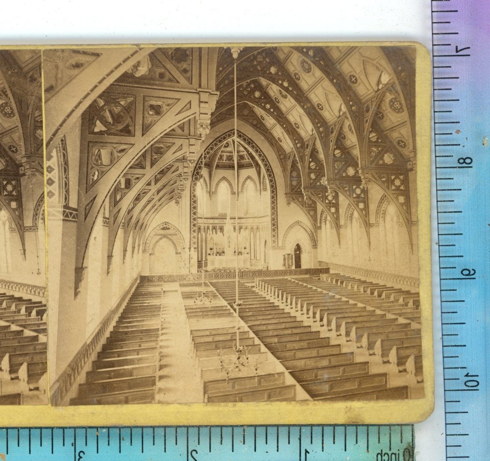 Interior St Lawrence Church New Bedford NH MA Massachusetts Stereoview