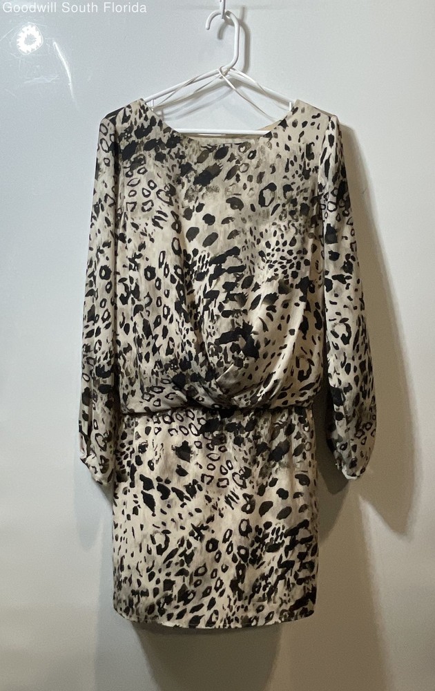 Vince Camuto Womens Beige Animal Print Long Sleeve Pullover Sheath Dress Size M