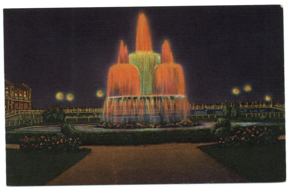 Colorful Fountain of Light Atlantic City New Jersey ~ 1940s linen postcard