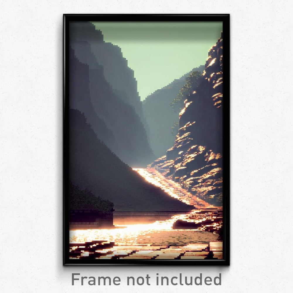 Pixel Art Poster - Colorless Gorge (8 Bit Psychedelic Trippy Video Game Print)