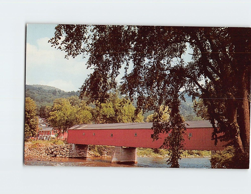 Postcard Covered Bridge Housatonic River at West Cornwall Connecticut USA