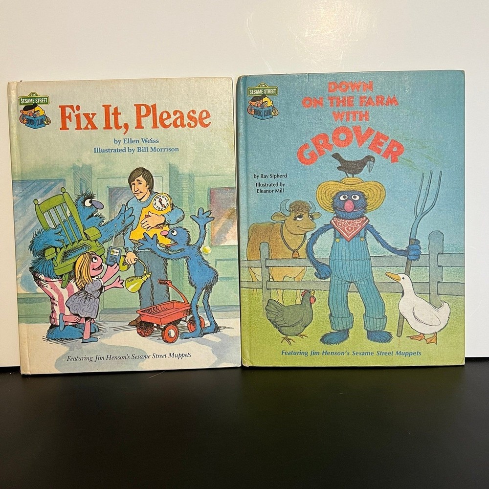 Vintage Sesame Street Fix It Please and Down on the Farm with Grover Books 1980