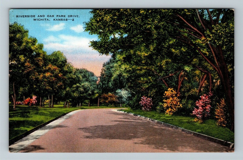 Wichita KS-Kansas, Riverside And Oak Park Drive Vintage Souvenir Postcard