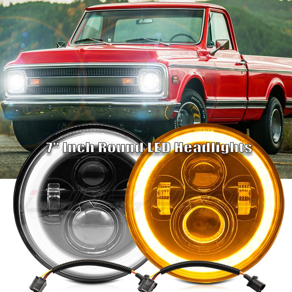 2x DOT 7-Inch Round LED Headlights High Low Beam for Chevy C10 C20 Pickup Truck