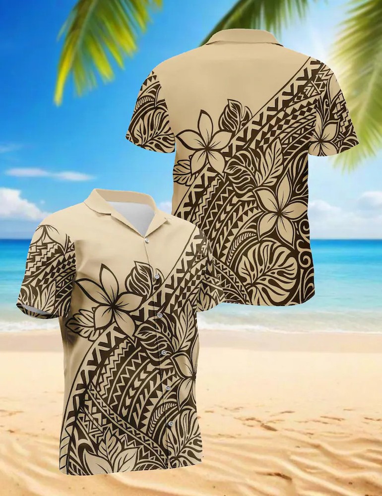 Tribal Hawaiian Shirt Polynesian Floral Aloha Beach Vacation Men Women