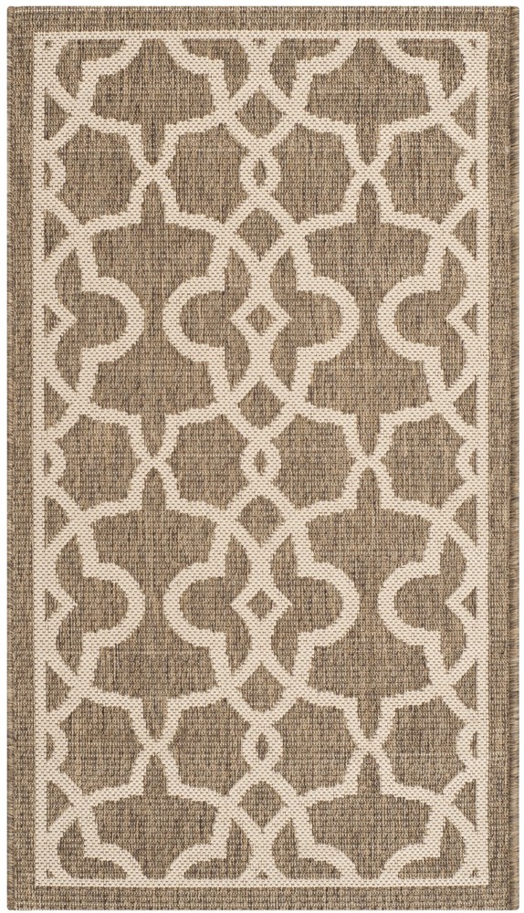 SAFAVIEH Courtyard Carlos Oriental Indoor Outdoor Rug in Mocha Beige 2ft7in