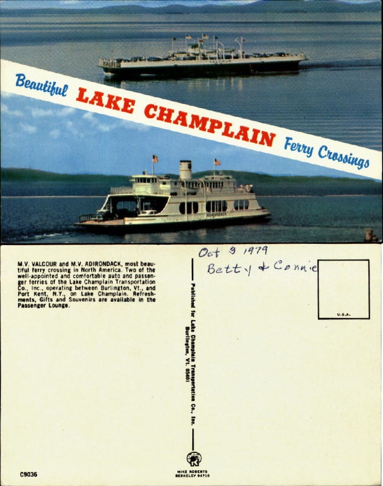 MV Valcour and Adirondack ferry boats between Burlington VT Kent NY dated 1979