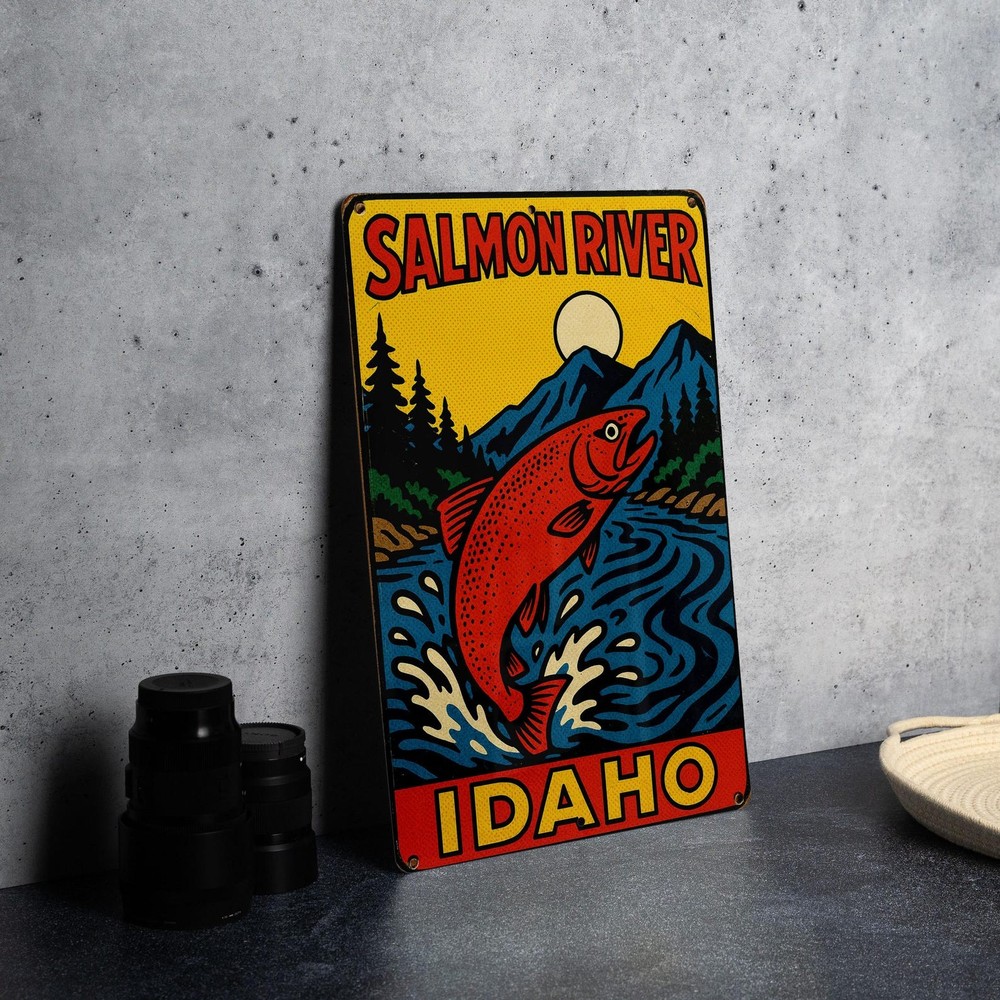 Salmon River Idaho Metal Tin Sign Pop Art Retro Wall Decor Man Cave Plaque