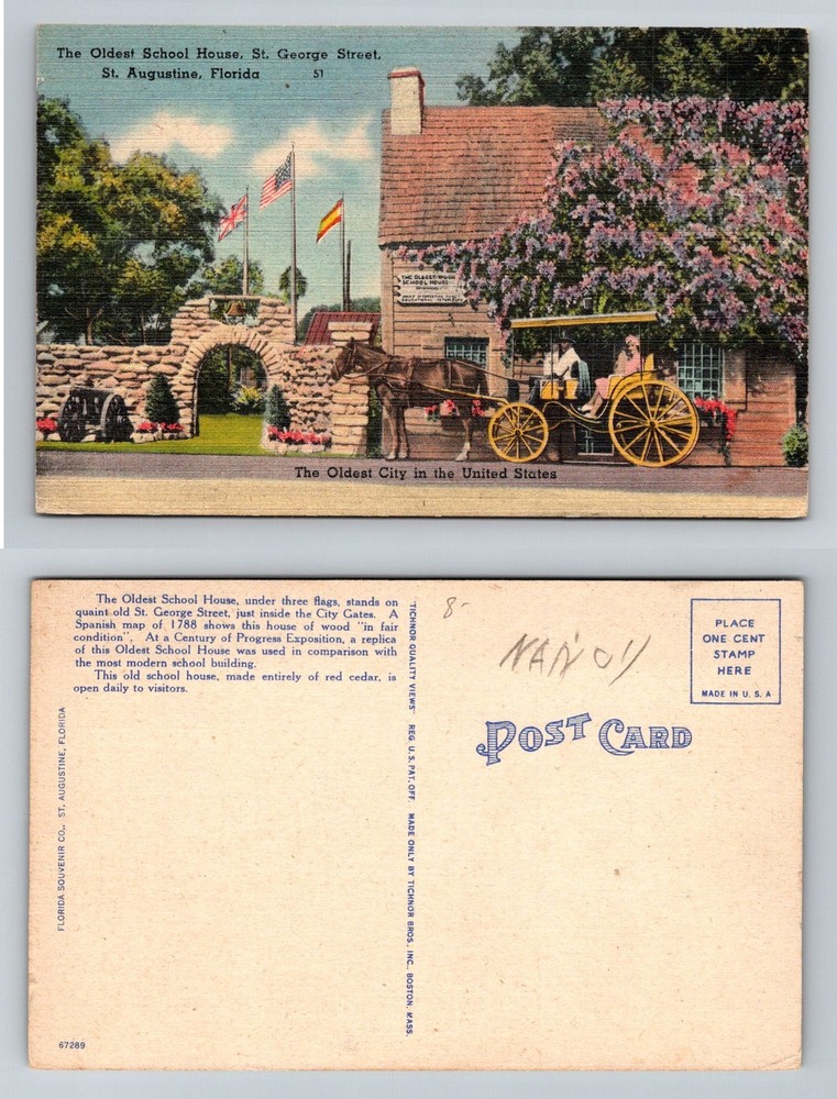 St. Augustine, FL-Florida Oldest School House St. George Street Vintage Postcard