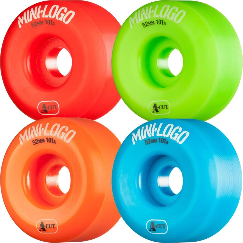 MINI-LOGO 52mm 101a A-Cut Skateboard Wheels Set of 4 in Green Red Blue or Orange
