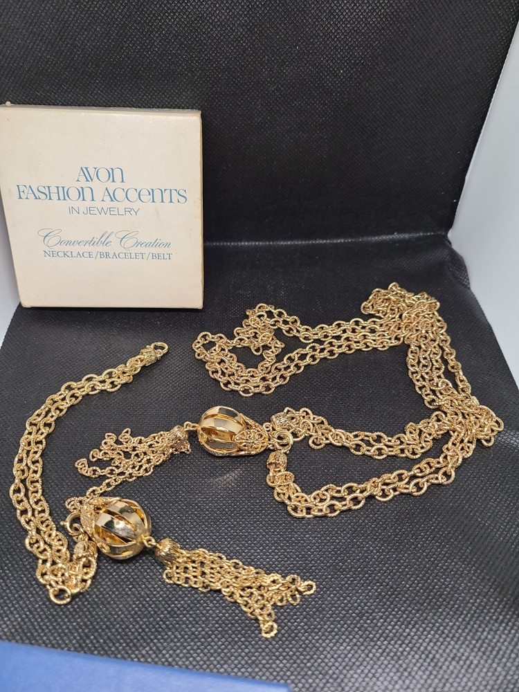 Vintage Avon Gold Tone Chain Necklace Bracelet Belt Set Signed