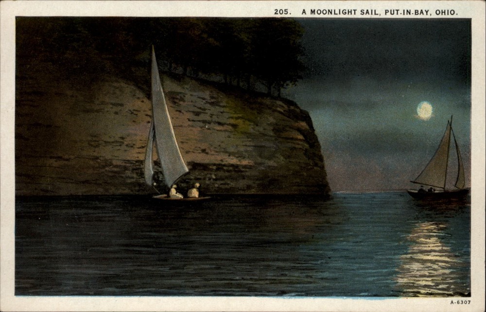 Moonlight Sail Put in Bay Ohio vintage postcard y496