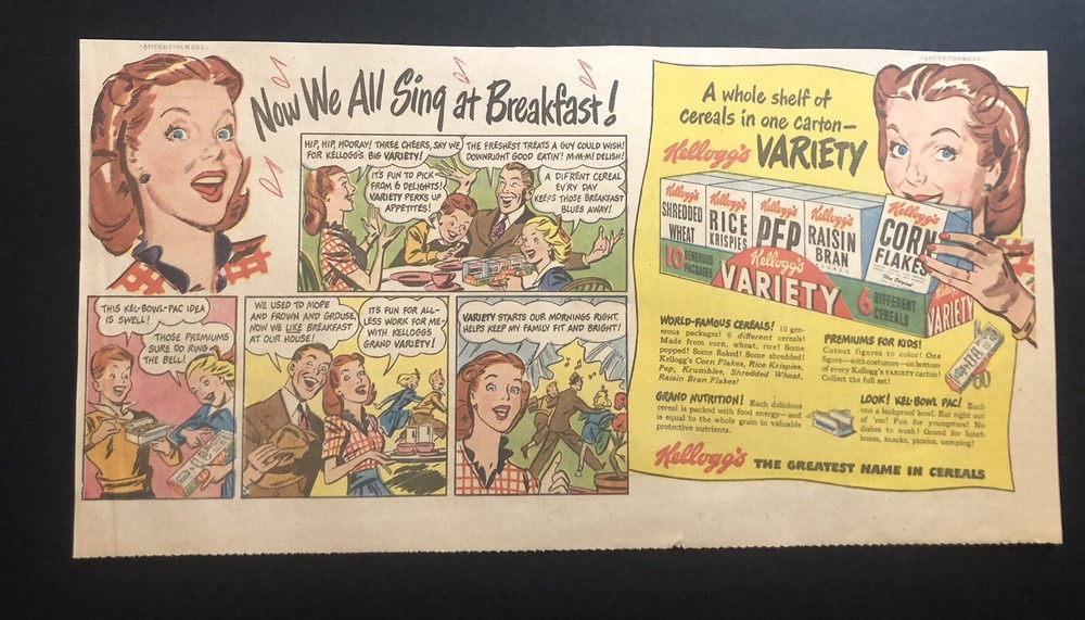 1950’s Kellogg’s Cereal Variety Pack Rare Newspaper Comic Ad