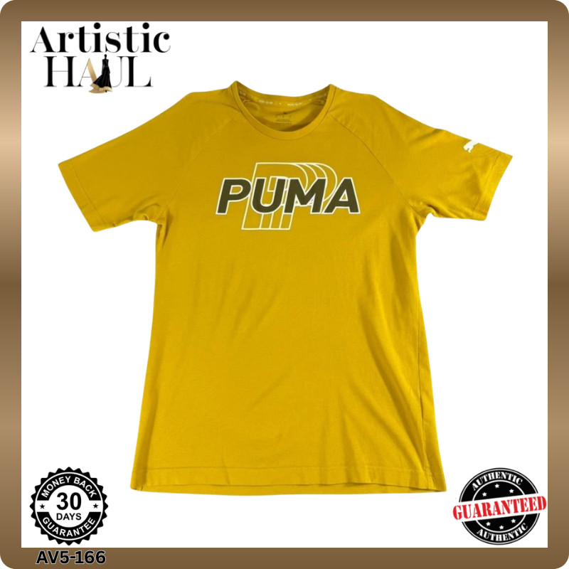 Puma Mens Yellow Logo T Shirt Size S Short Sleeve Crew Neck