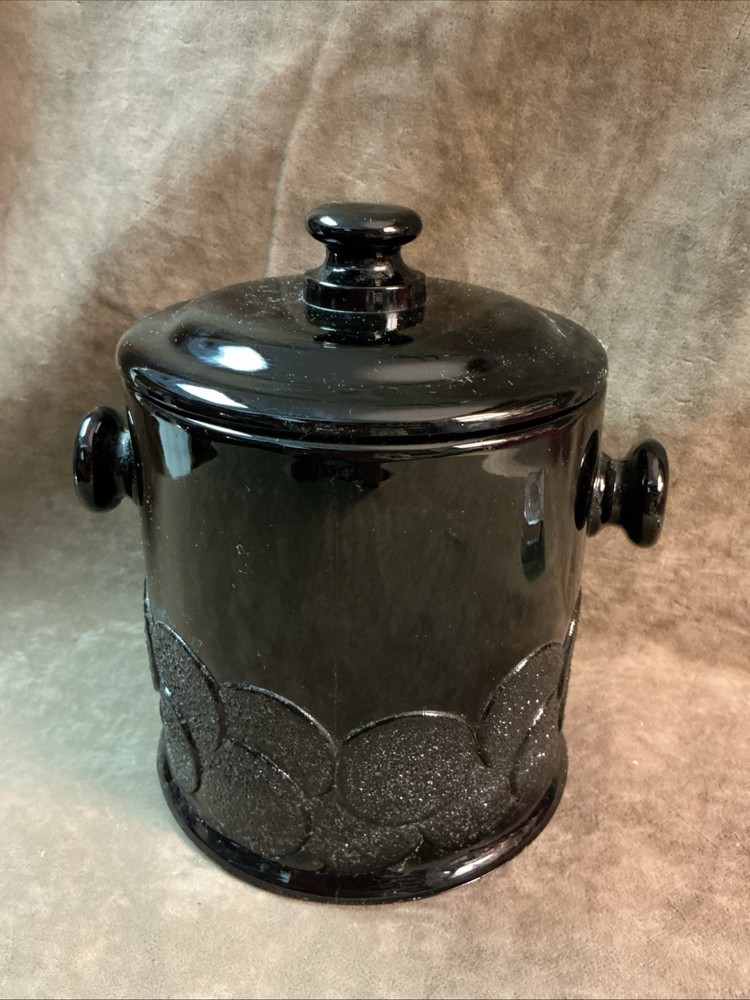 1930s Fenton art Glass big cookie macaroon jar black/Ebony color no bail handle