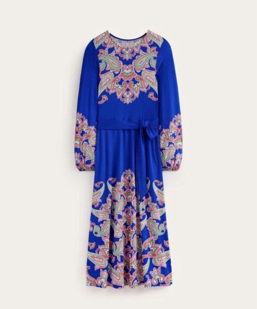 Boden Women's Placement Print Jersey Dress Blue Paisley Size US 8P
