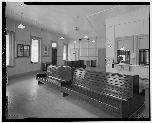 Photo:Old Saybrook CT Railroad Station Waiting Room Interior 1900s Depot