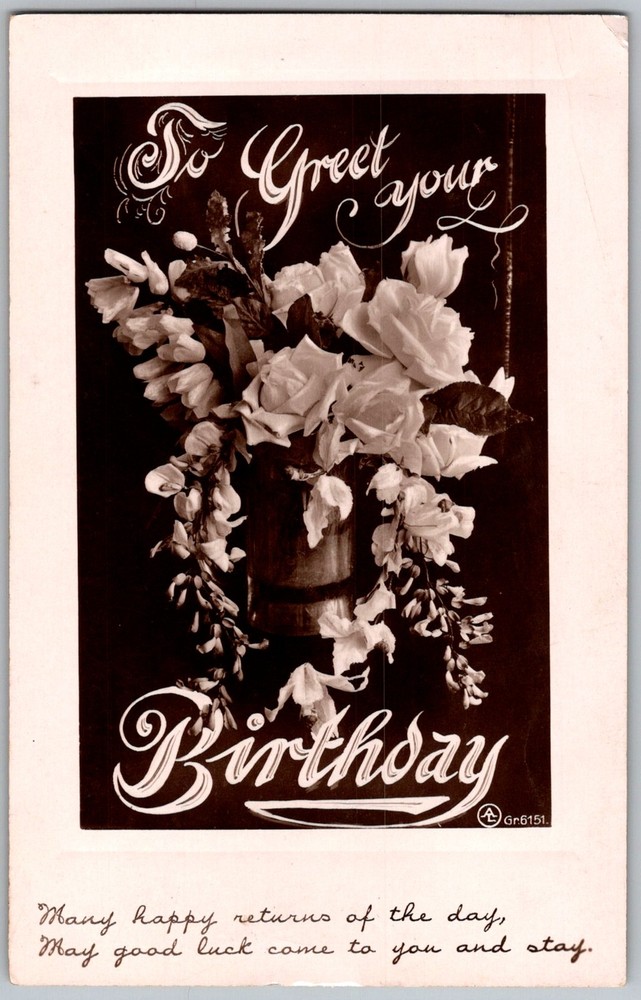 Antique Postcard Birthday Floral Bouquet 1910s