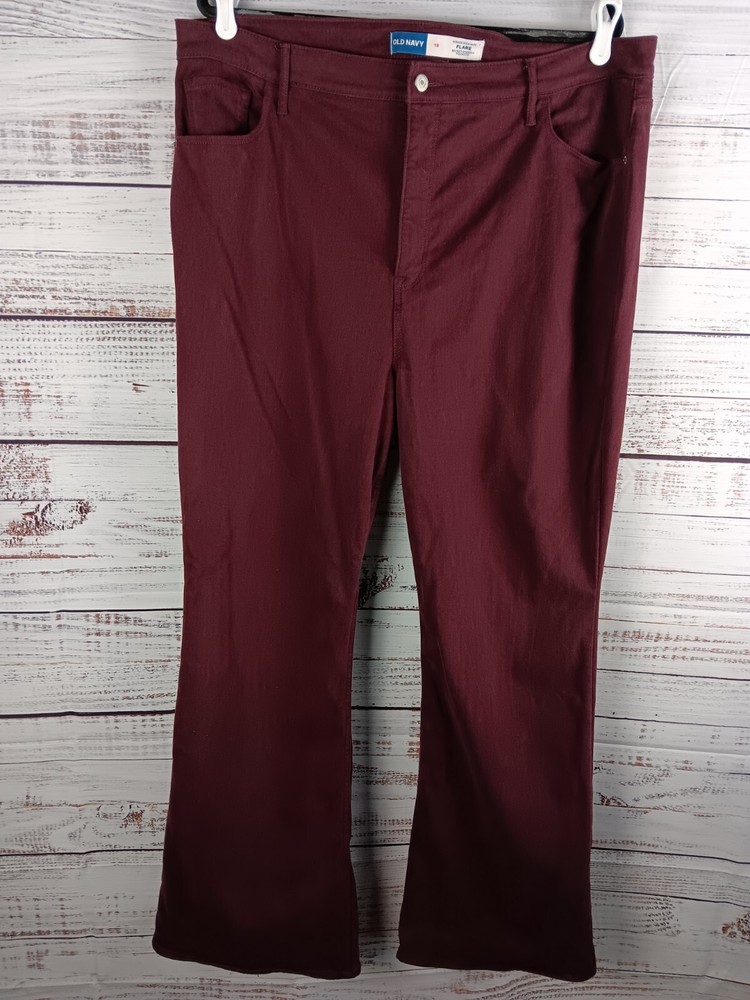 Old Navy Higher High-Rise Flared  Pants Women's 18 Red Secret Smooth Pockets
