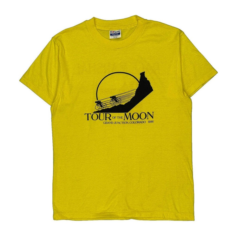 Hanes Single Stitch T-Shirt - Large Yellow Cotton Blend