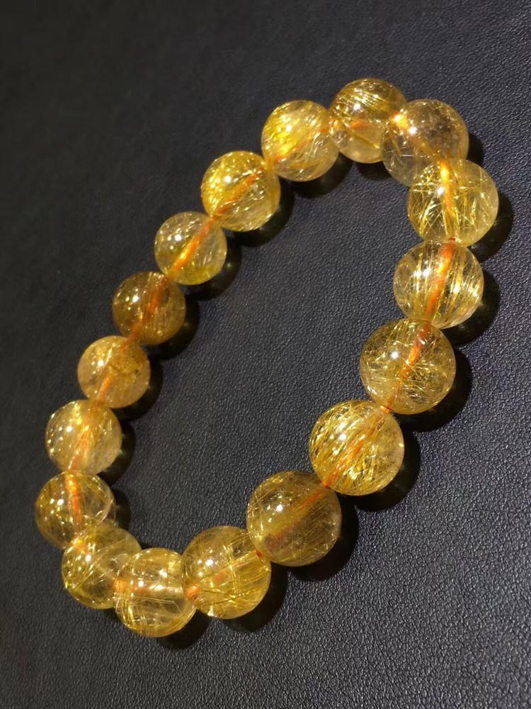 AA+Natural gold Hair Rutilated Quartz Crystal Round Beads Bracelet Healing 11mm