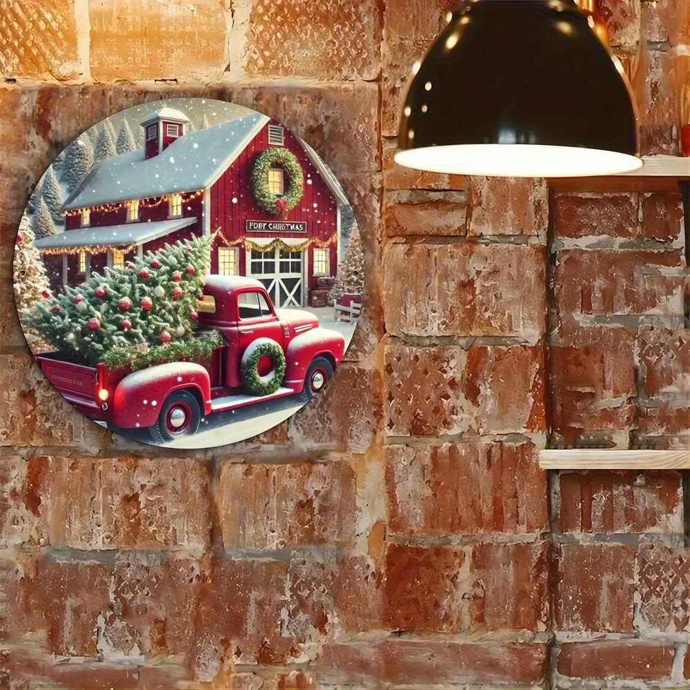 Vintage Christmas Farmhouse Red Barn Truck Metal Wall Decor