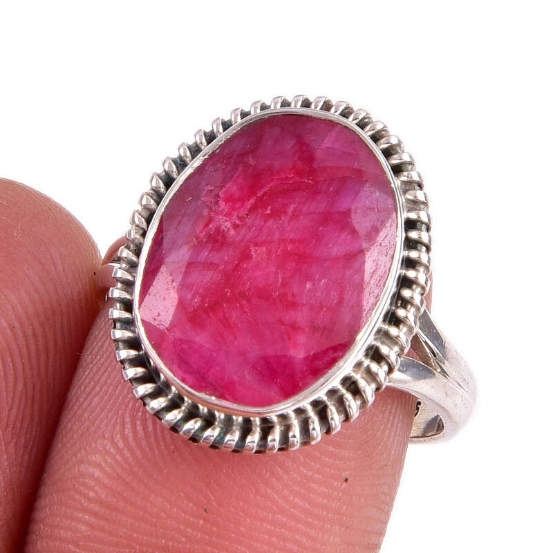 Red Ruby(Simulated) Gemstone Handmade 925 Sterling Silver Gift Ring S.7.5