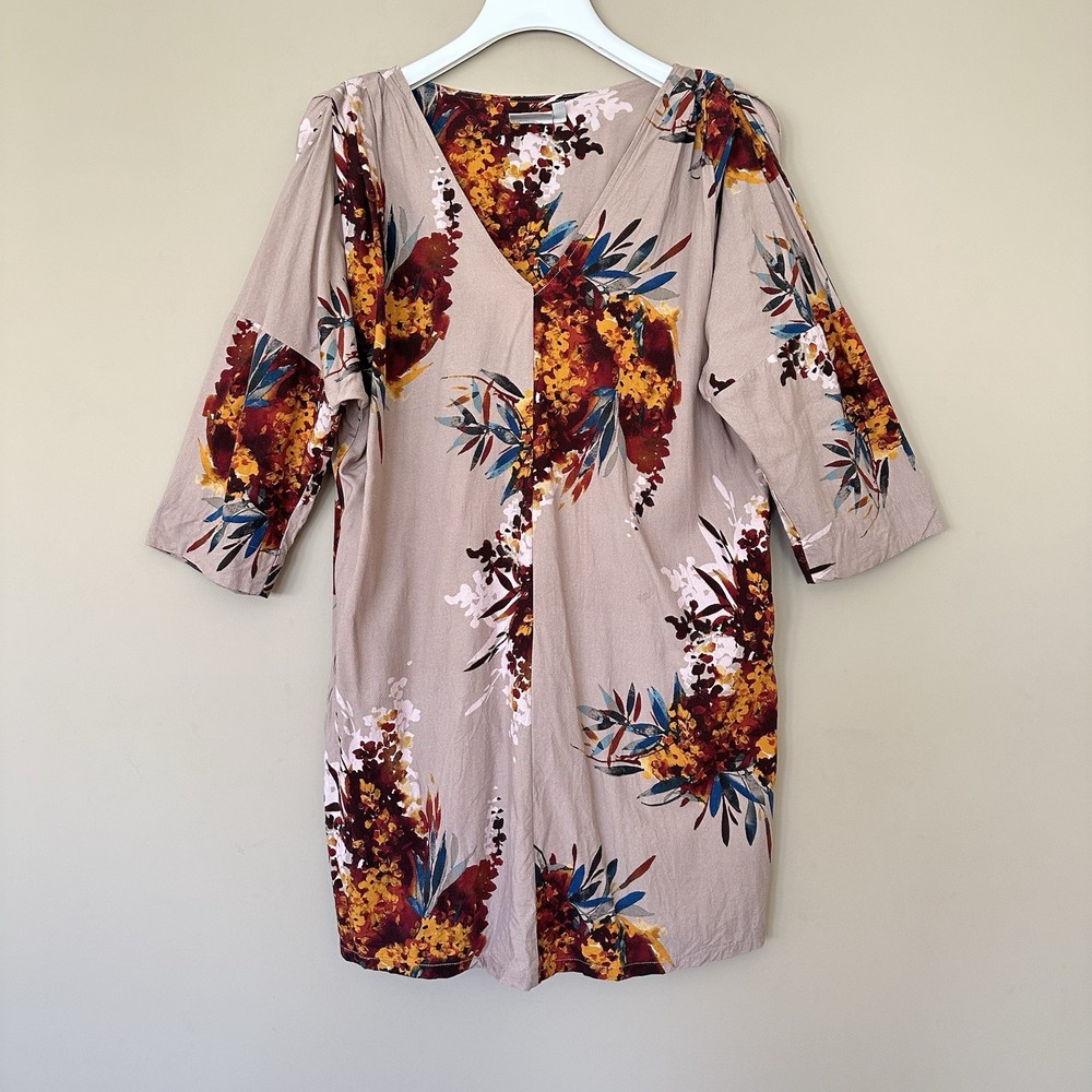 The Odells at Anthropologie Tunic Shift Dress Women S Pockets Floral 3/4 Sleeve