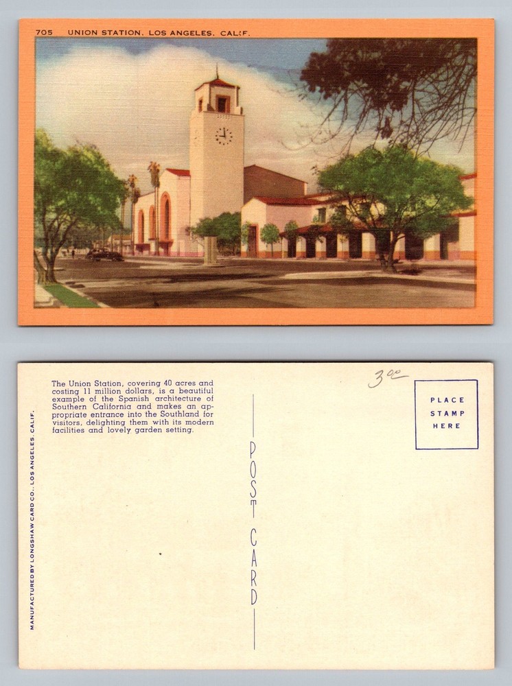 Los Angeles, CA-California, Union Station Spanish Revival Tower Vintage Postcard