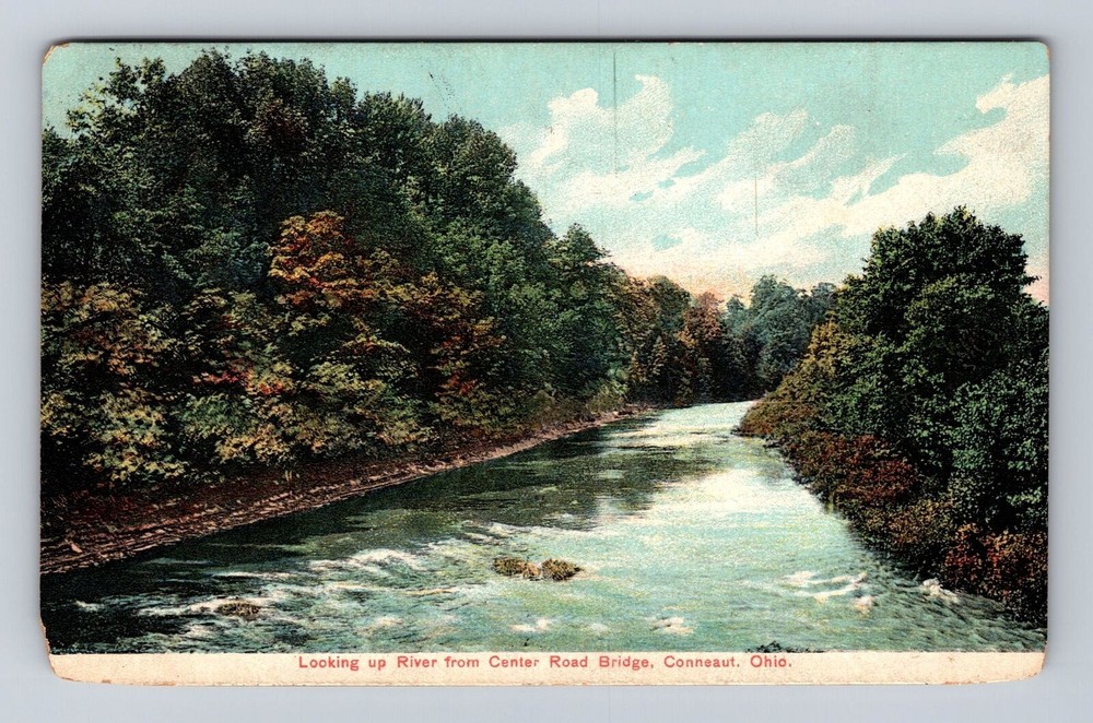 Conneaut OH-Ohio, River View From Center Road Bridge, Vintage c1908 Postcard
