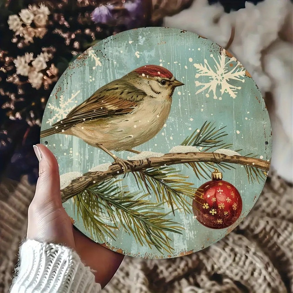 Vintage Winter Snow Scene Christmas Tree Round Wall Decor