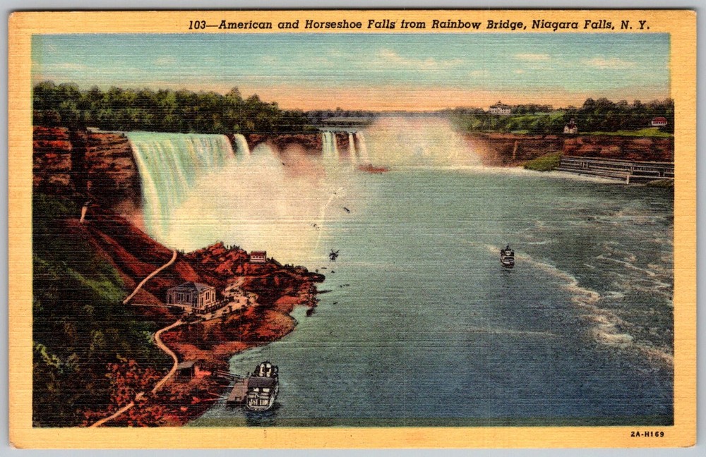Vtg Postcard American & Horseshoe Falls Niagara Falls, NY 1930s