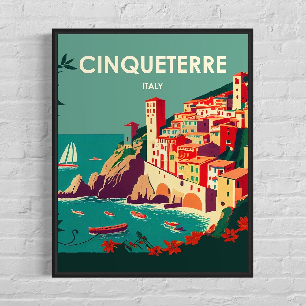 Cinqueterre Italy Retro Art Print Cinqueterre Italy Wall Art Illustration