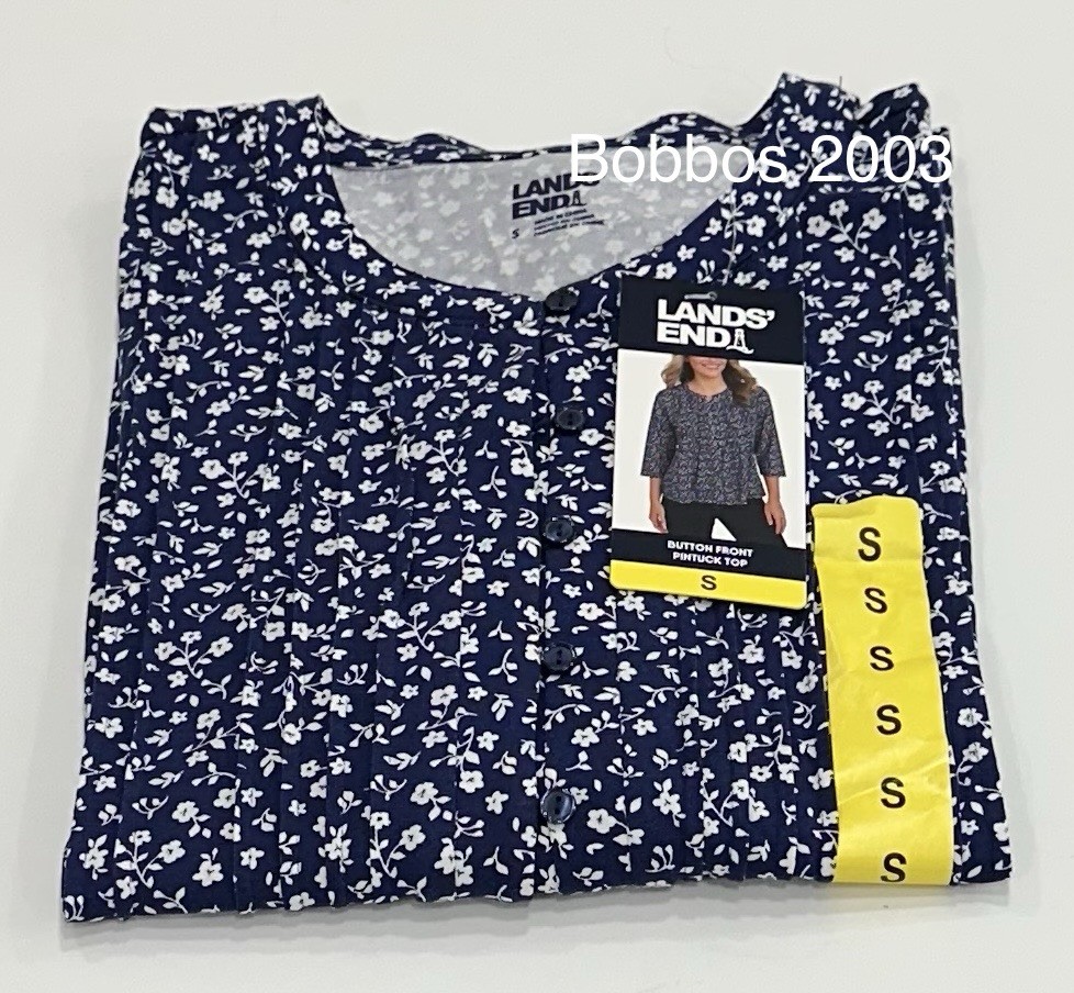 Lands' End Women's Button Front Pintuck Top, Navy, Size S