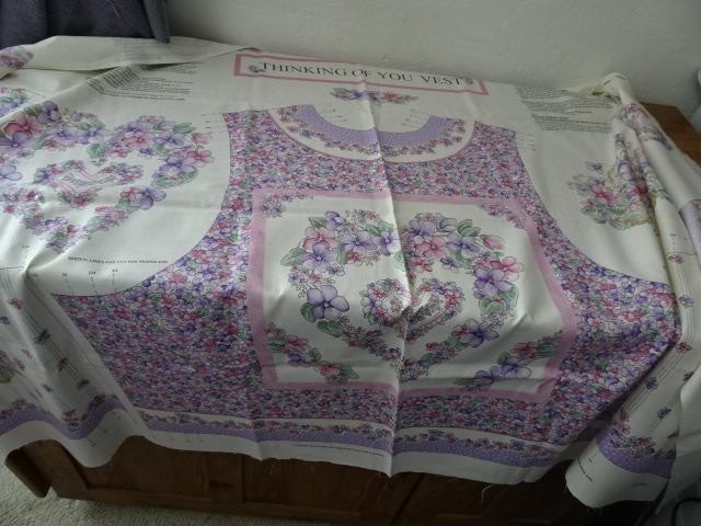 Vtg 1 yd THINKING OF YOU cotton Vest Panel-Violet/purple tone, floral-Springs In