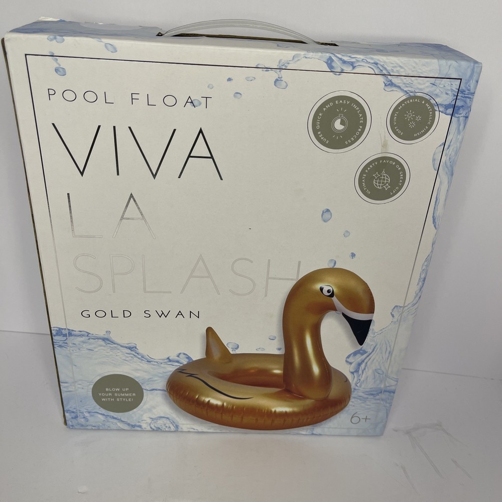 White & Gold Inflatable Swan Pool Float 41x37 – Viva La Splash NIB  