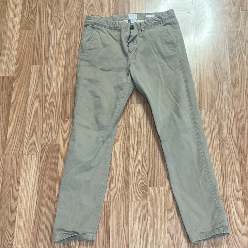 H&M Skinny Fit Stretch Beige Chino Pants Men's Size 32 Button Zip Casual