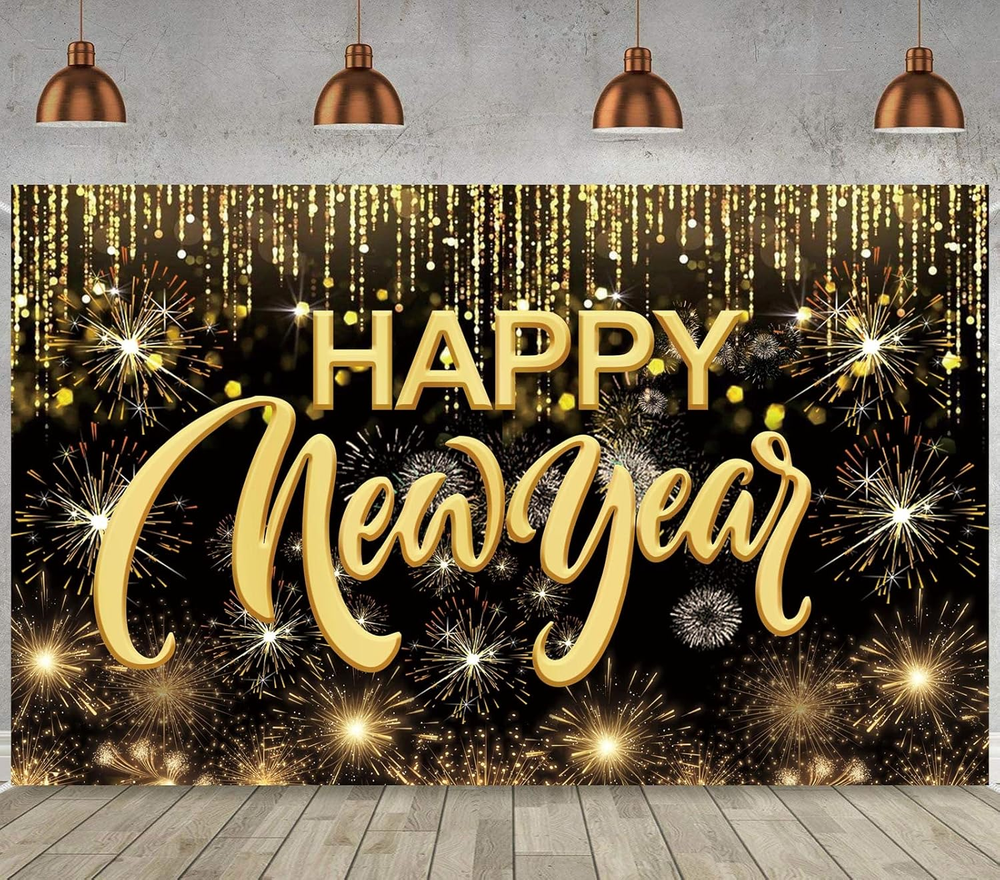 Happy New Year Hanging Extra Large Fabric Sign Poster Background Banner with ...