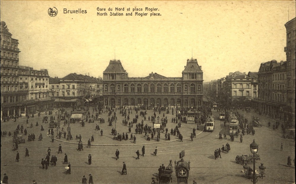 Bruxelles Brussels Belgium North Station and Rogier Place  vintage postcard