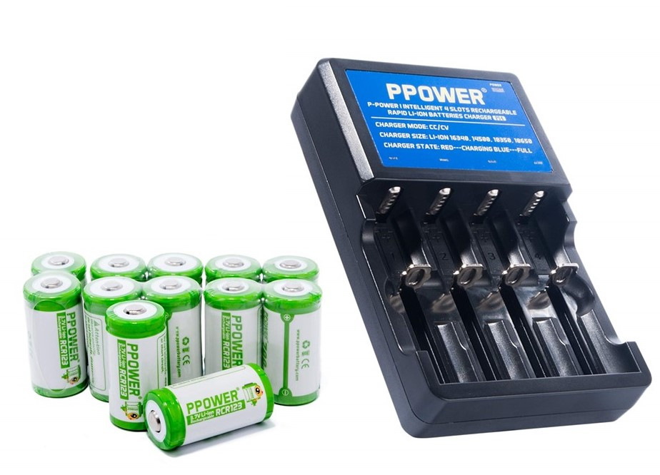 Ppower Pbe 12 packs of 700mAh 3.7v Cr123a Rechargeable Battery + PPOWER 4 Slots