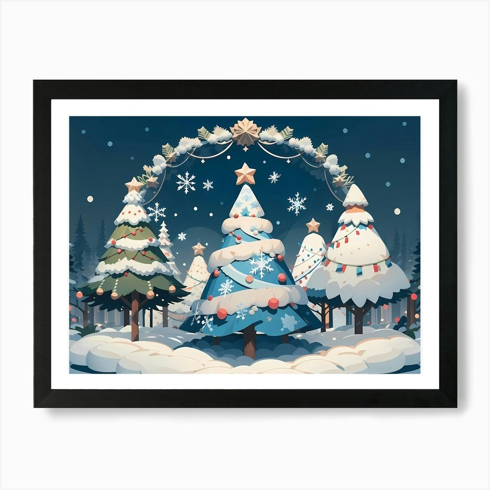 Festive Christmas Tree Art Print Framed Canvas Wall Decor  