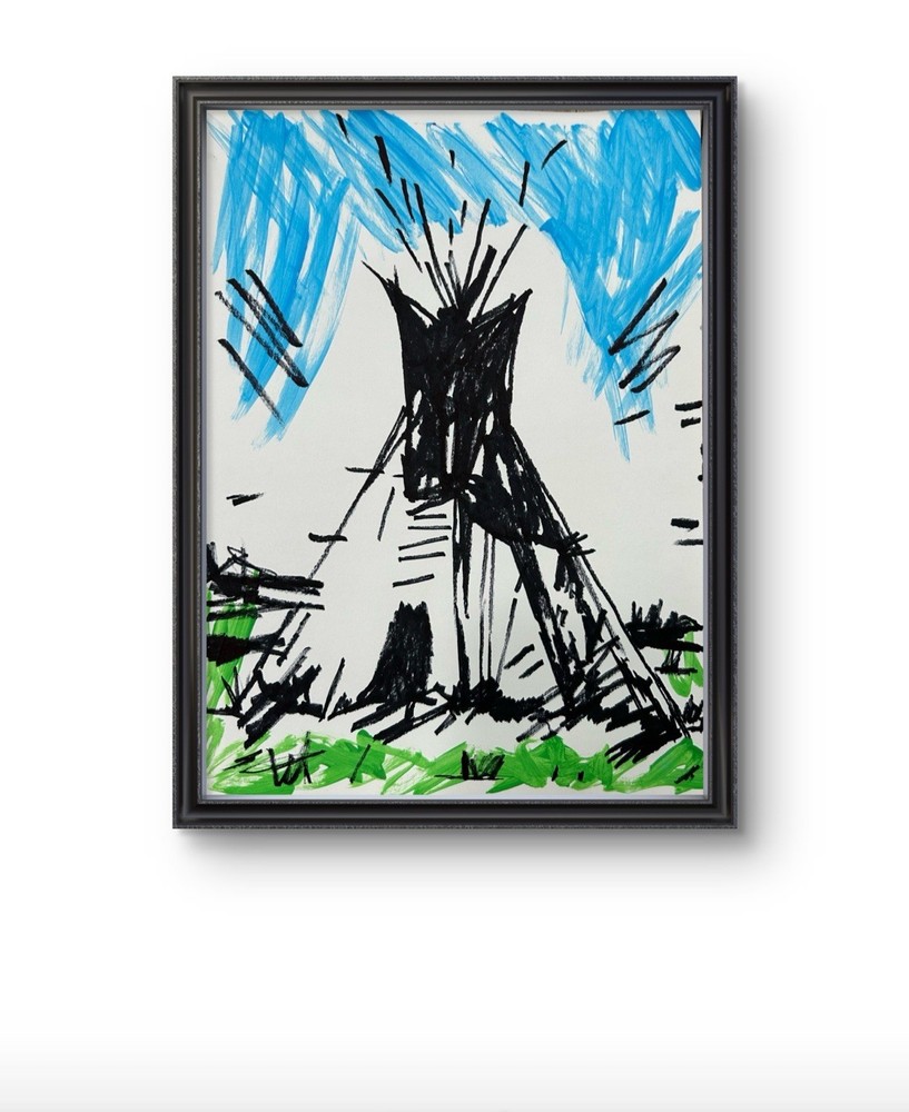 Original Abstract Teepee Native Painting 9x12 paper Modern Wall Art Home Decor