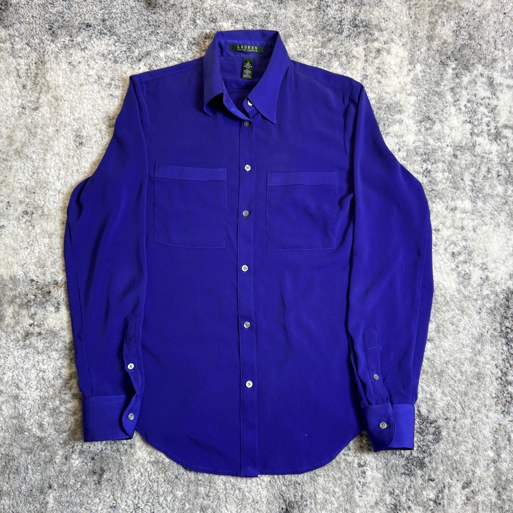 Lauren Ralph Lauren Royal Blue Button Down Shirt\ Long Sleeve Blouse Small