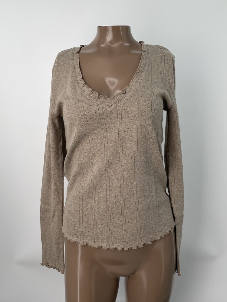Nic + Zoe Womens V-Neck Sweater Malt Heather/Brown Size M Waffle Stitch *SAMPLE*
