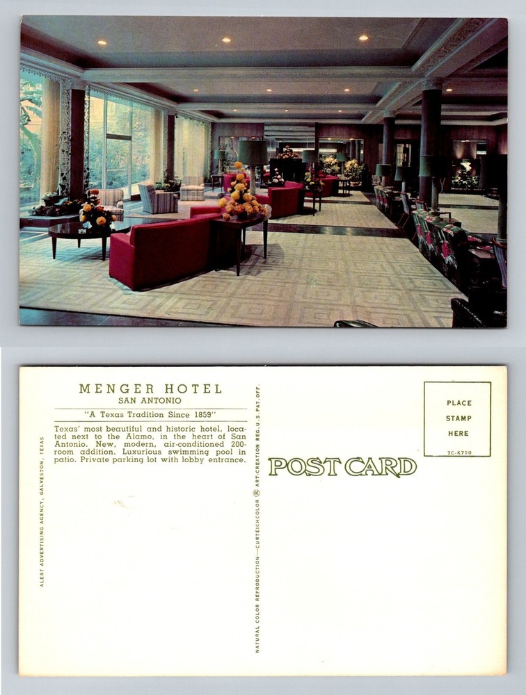 San Antonio, TX-Texas, Menger Hotel Lobby Interior Seating Vintage Postcard