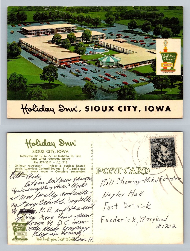Sioux City, IA-Iowa, Holiday Inn Motel Aerial View Pool Vintage Postcard