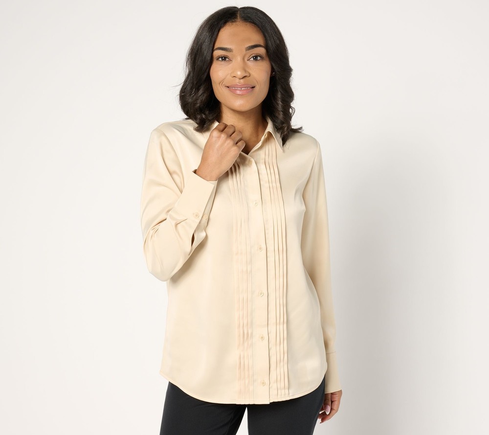 Maya J Women's Top Sz XL Pintuck Detail Button-Front Shirt Yellow A675187